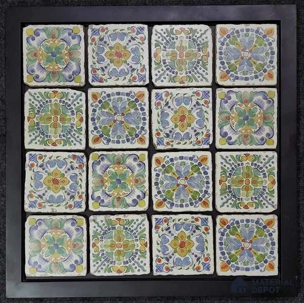 Handmade Third Fired Tumbled Tile TL 12987 Azure Talavera 97x97 mm Glazed Matte Finish Vitrified Mutipurpose Wall & Floor Spanish Series Tile - 9 mm