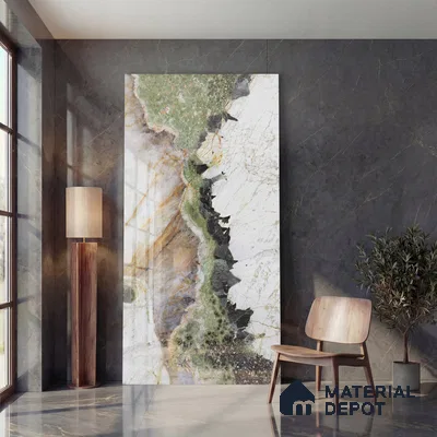 Large Format Bookmatch Floor & Wall Tile TL 10588 Botanic Wave 8 ft x 4 ft Colour Body Vitrified Glossy Finish - 9 mm | Suitable for Living Room, Bedroom, Bathroom | Adhesive and Spacers Must be Used During Installation