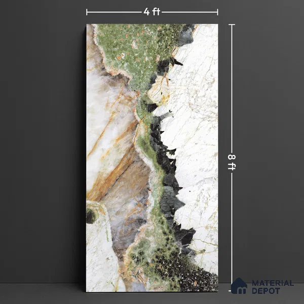 Large Format Bookmatch Floor & Wall Tile TL 10588 Botanic Wave 8 ft x 4 ft Colour Body Vitrified Glossy Finish - 9 mm | Suitable for Living Room, Bedroom, Bathroom | Adhesive and Spacers Must be Used During Installation