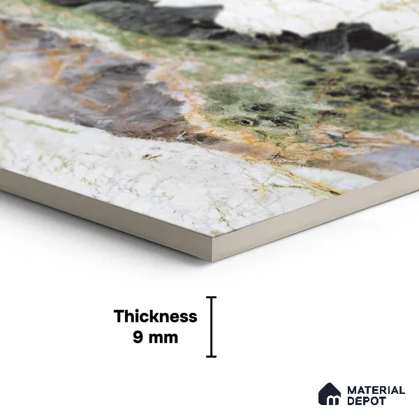 Large Format Bookmatch Floor & Wall Tile TL 10588 Botanic Wave 8 ft x 4 ft Colour Body Vitrified Glossy Finish - 9 mm | Suitable for Living Room, Bedroom, Bathroom | Adhesive and Spacers Must be Used During Installation