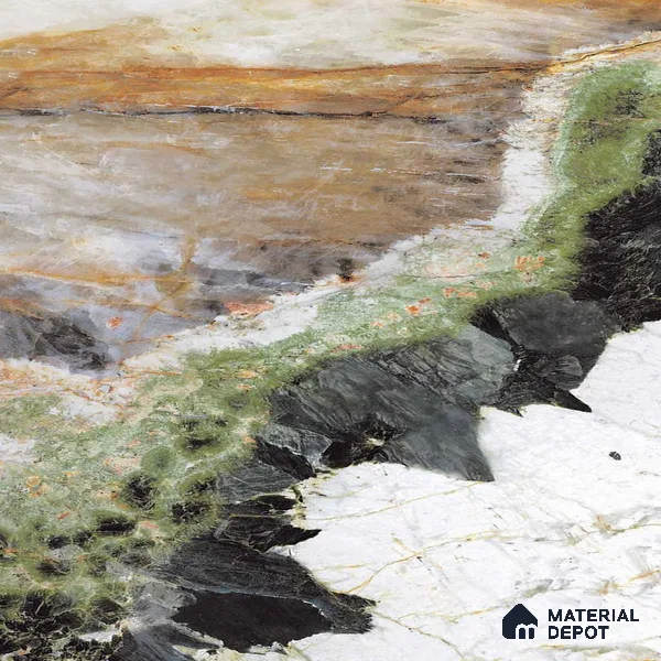 Large Format Bookmatch Floor & Wall Tile TL 10588 Botanic Wave 8 ft x 4 ft Colour Body Vitrified Glossy Finish - 9 mm | Suitable for Living Room, Bedroom, Bathroom | Adhesive and Spacers Must be Used During Installation