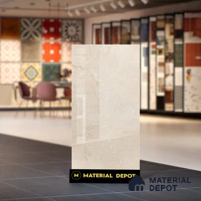 Marble Wall & Floor Tile | TL 02571 Botticino Tortilla 4 ft x 2 ft Glossy Finish Random Design Vitrified Tile - 9 mm | Suitable For Living Room, Bedroom, Kitchen (Sample)