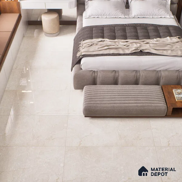 Marble Wall & Floor Tile | TL 02571 Botticino Tortilla 4 ft x 2 ft Glossy Finish Random Design Vitrified Tile - 9 mm | Suitable For Living Room, Bedroom, Kitchen (Sample)