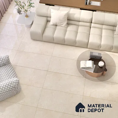 Marble Wall & Floor Tile | TL 02571 Botticino Tortilla 4 ft x 2 ft Glossy Finish Random Design Vitrified Tile - 9 mm | Suitable For Living Room, Bedroom, Kitchen (Sample)