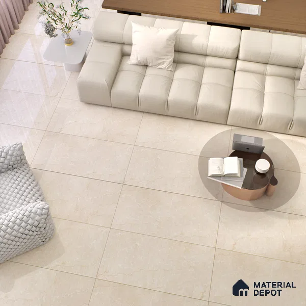 Marble Wall & Floor Tile | TL 02571 Botticino Tortilla 4 ft x 2 ft Glossy Finish Random Design Vitrified Tile - 9 mm | Suitable For Living Room, Bedroom, Kitchen (Sample)