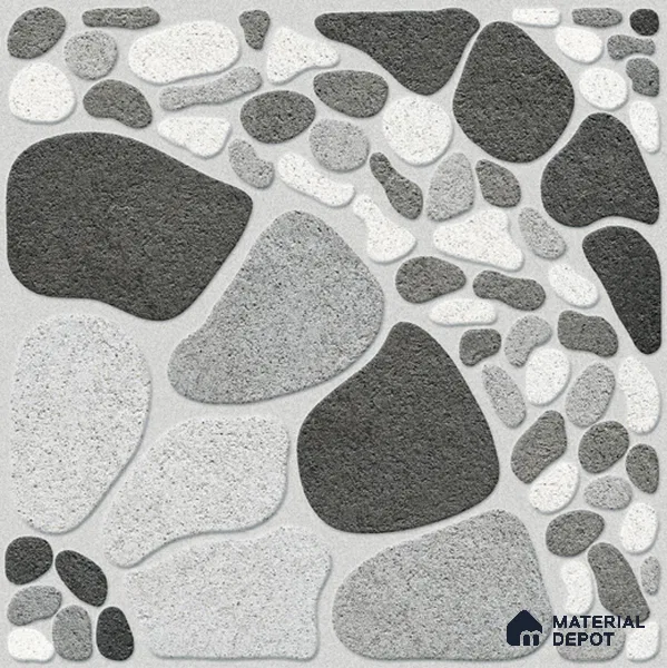 Boulder Floor Tile TL 05292 Strada Stonery Grey 16 inch x 16 inch Vitrified Punch Matte Finish - 12 mm | Suitable for Parking, Balcony, Courtyard, Patio, Terrace | Pattern Alignment May Vary | 2-3 mm Spacer is Mandatory (Sample)