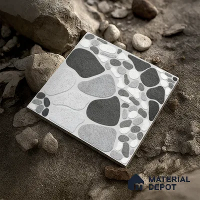 Boulder Floor Tile TL 05292 Strada Stonery Grey 16 inch x 16 inch Vitrified Punch Matte Finish - 12 mm | Suitable for Parking, Balcony, Courtyard, Patio, Terrace | Pattern Alignment May Vary | 2-3 mm Spacer is Mandatory (Sample)