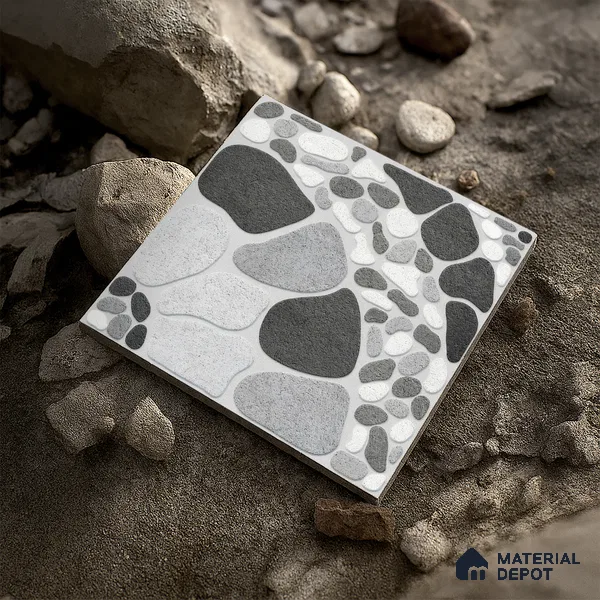 Boulder Floor Tile TL 05292 Strada Stonery Grey 16 inch x 16 inch Vitrified Punch Matte Finish - 12 mm | Suitable for Parking, Balcony, Courtyard, Patio, Terrace | Pattern Alignment May Vary | 2-3 mm Spacer is Mandatory (Sample)
