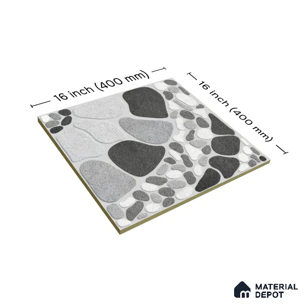 Boulder Floor Tile TL 05292 Strada Stonery Grey 16 inch x 16 inch Vitrified Punch Matte Finish - 12 mm | Suitable for Parking, Balcony, Courtyard, Patio, Terrace | Pattern Alignment May Vary | 2-3 mm Spacer is Mandatory (Sample)