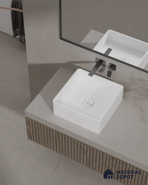 Brazzaville Solid White Translucent Basin BS 00206 400 x 400 mm Artificial Stone Acrylic Body Stain Free Designer Basin - 125 mm | Suitable For Bathroom, Vanity & Utility Areas