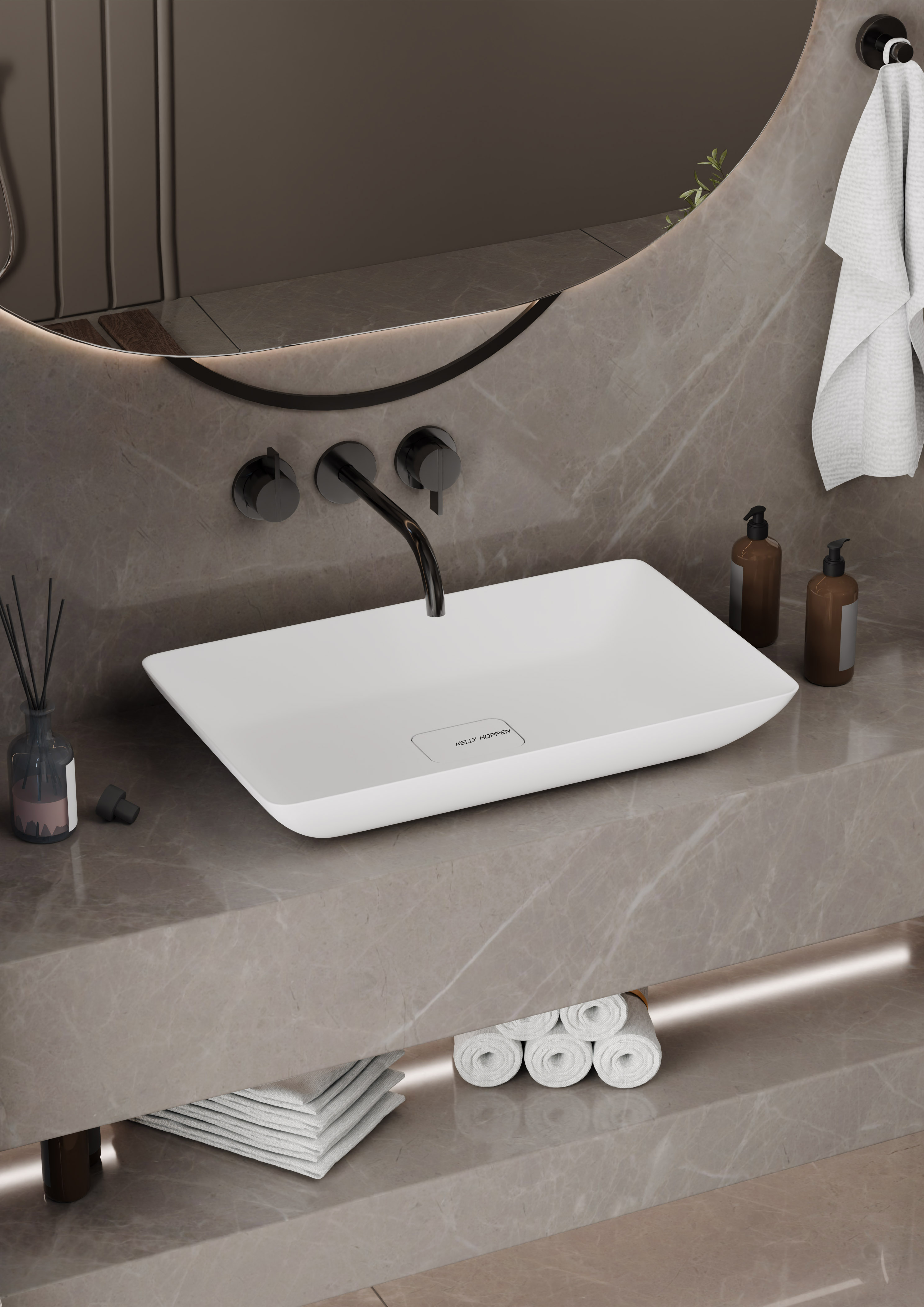 Breton Solid White Translucent Basin BS 00221 590 x 350 mm Artificial Stone Acrylic Body Stain Free Designer Basin - 100 mm | Suitable For Bathroom, Vanity & Utility Areas