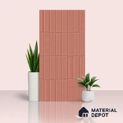 TL 00696 F Brick Blush Series Pattern 5 Red Chrome Finish 4 ft x 2 ft Full Body Vitrified Tile - 9 mm