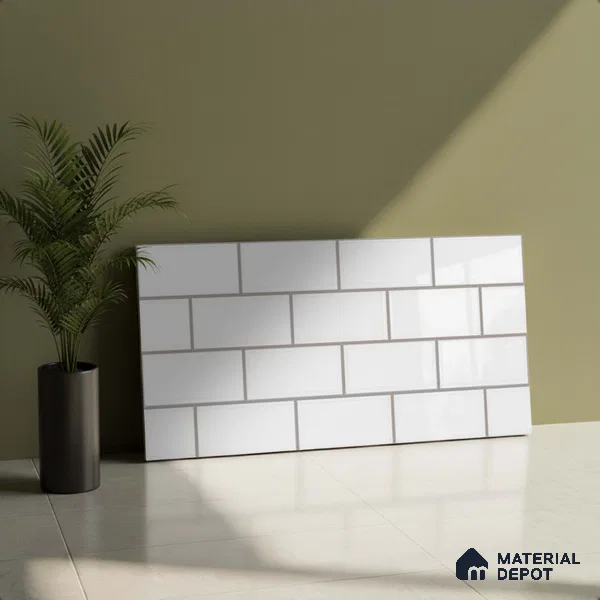 Faux Subway Wall Tile TL 05293 B Splendore Linea Gris 2 ft x 1 ft Ceramic Glossy Finish - 9 mm | Suitable for Kitchen, Bathroom & Balcony Walls | Please Expect a Slight Variation of Pattern (Sample)