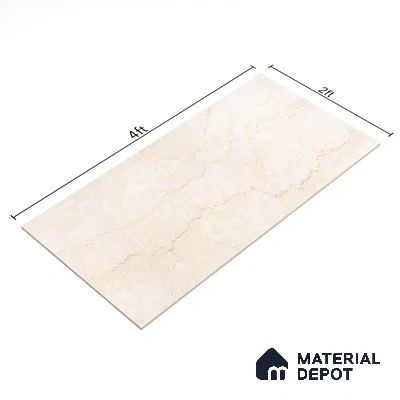 Marble Wall & Floor Tile | TL 02572 Brissban Botticino 4 ft x 2 ft Glossy Finish Random Design Vitrified Tile - 9 mm | Suitable For Living Room, Bedroom, Kitchen (Sample)