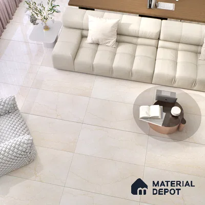 Marble Wall & Floor Tile | TL 02572 Brissban Botticino 4 ft x 2 ft Glossy Finish Random Design Vitrified Tile - 9 mm | Suitable For Living Room, Bedroom, Kitchen (Sample)
