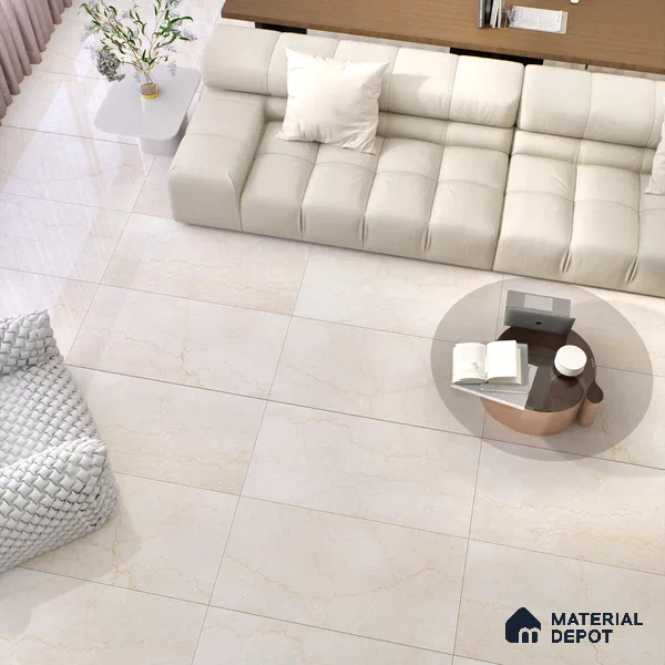 Marble Wall & Floor Tile | TL 02572 Brissban Botticino 4 ft x 2 ft Glossy Finish Random Design Vitrified Tile - 9 mm | Suitable For Living Room, Bedroom, Kitchen (Sample)