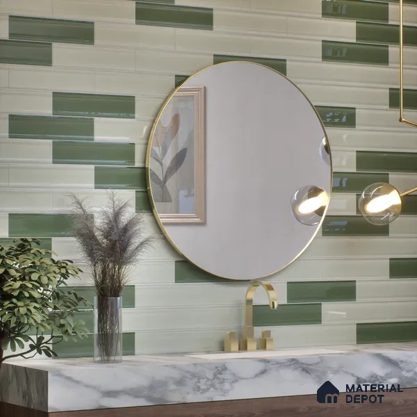 Subway Wall Tile TL 04962 B Reflectos Sage Mist 12 x 3 inch Ceramic Glossy Finish - 6.5 mm | Suitable for Highlighter Walls, Foyer, Bathroom, Kitchen Wall & Backsplashes (Sample)