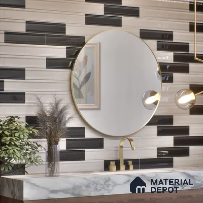 Subway Wall Tile TL 04962 E Reflectos Silver Montana 12 x 3 inch Ceramic Glossy Finish - 6.5 mm | Suitable for Highlighter Walls, Foyer, Bathroom, Kitchen Wall & Backsplashes (Sample)