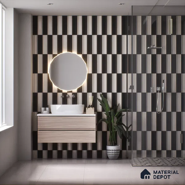Subway Wall Tile TL 04962 E Reflectos Silver Montana 12 x 3 inch Ceramic Glossy Finish - 6.5 mm | Suitable for Highlighter Walls, Foyer, Bathroom, Kitchen Wall & Backsplashes (Sample)