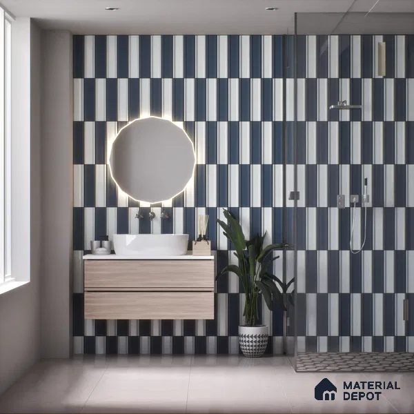 Subway Wall Tile TL 04962 F Reflectos Aries Azul 12 x 3 inch Ceramic Glossy Finish - 6.5 mm | Suitable for Highlighter Walls, Foyer, Bathroom, Kitchen Wall & Backsplashes (Sample)