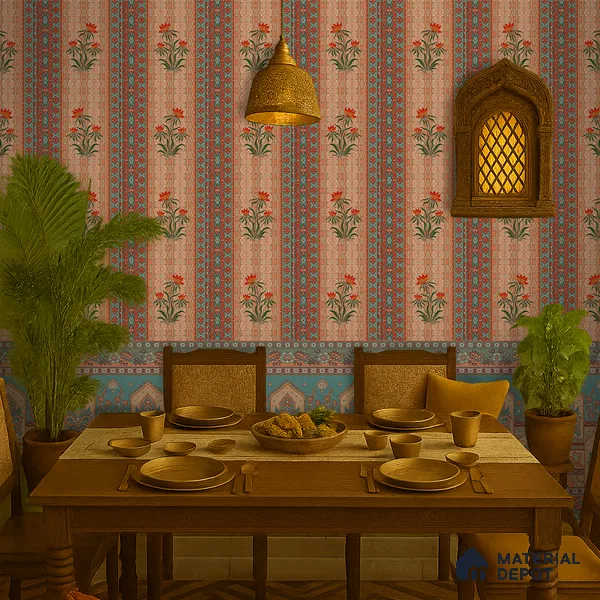 Bagru Darbar Earth Tone Paisley Sketch | WP 04165 B Canvas Texture Finish Indian Style luxurious Customized size Wallpaper | 250 GSM WP01CNF Paper | (MOQ = 30 Sq. Ft.) | Design change not possible
