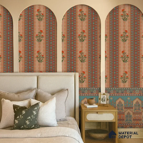 Bagru Darbar Earth Tone Paisley Sketch | WP 04165 B Canvas Texture Finish Indian Style luxurious Customized size Wallpaper | 250 GSM WP01CNF Paper | (MOQ = 30 Sq. Ft.) | Design change not possible