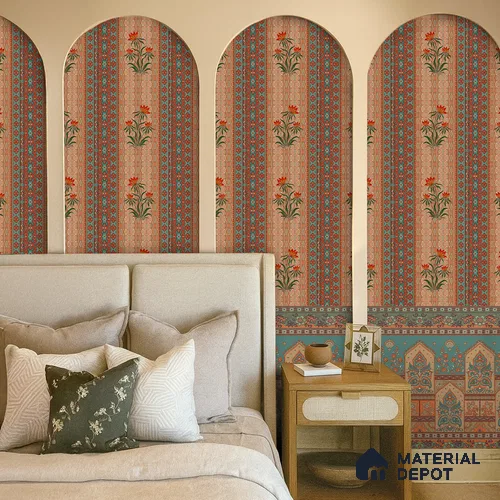 Bagru Darbar Earth Tone Paisley Sketch | WP 04165 B Canvas Texture Finish Indian Style luxurious Customized size Wallpaper | 250 GSM WP01CNF Paper | (MOQ = 30 Sq. Ft.) | Design change not possible