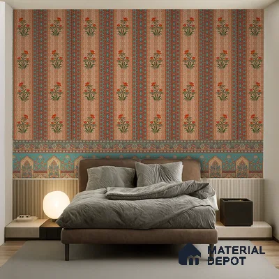 Bagru Darbar Earth Tone Paisley Sketch | WP 04165 B Canvas Texture Finish Indian Style luxurious Customized size Wallpaper | 250 GSM WP01CNF Paper | (MOQ = 30 Sq. Ft.) | Design change not possible