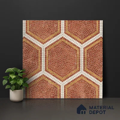 Hexagonal Wall & Floor Tile TL 06600 Piazza Scala Rosso 2 ft x 2 ft Vitrified Matte Finish - 9 mm | Suitable for Living Room, Balcony, Courtyard (Sample)