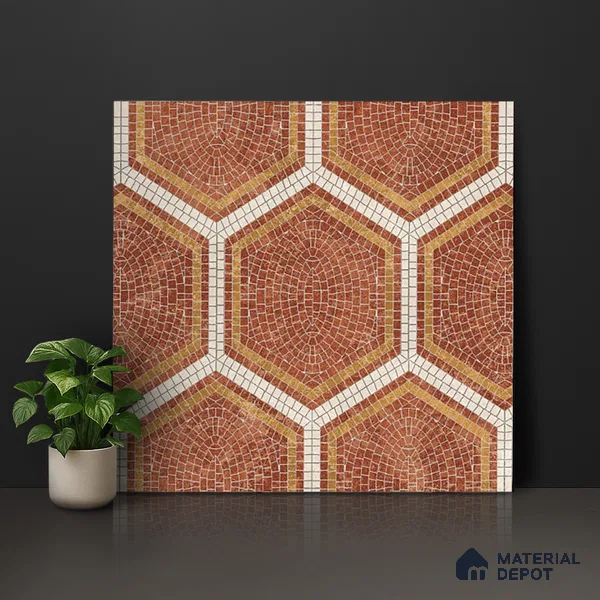 Hexagonal Wall & Floor Tile TL 06600 Piazza Scala Rosso 2 ft x 2 ft Vitrified Matte Finish - 9 mm | Suitable for Living Room, Balcony, Courtyard (Sample)
