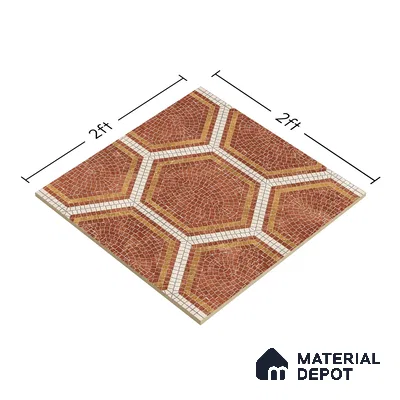 Hexagonal Wall & Floor Tile TL 06600 Piazza Scala Rosso 2 ft x 2 ft Vitrified Matte Finish - 9 mm | Suitable for Living Room, Balcony, Courtyard (Sample)