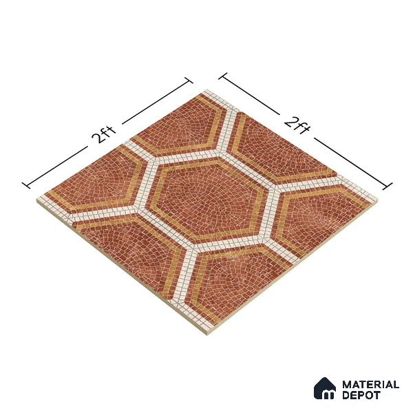 Hexagonal Wall & Floor Tile TL 06600 Piazza Scala Rosso 2 ft x 2 ft Vitrified Matte Finish - 9 mm | Suitable for Living Room, Balcony, Courtyard (Sample)