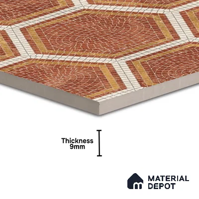 Hexagonal Wall & Floor Tile TL 06600 Piazza Scala Rosso 2 ft x 2 ft Vitrified Matte Finish - 9 mm | Suitable for Living Room, Balcony, Courtyard (Sample)
