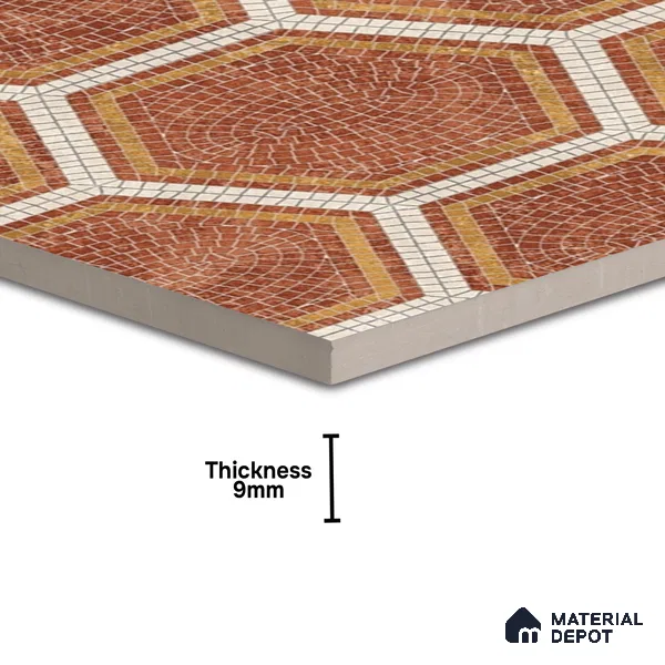 Hexagonal Wall & Floor Tile TL 06600 Piazza Scala Rosso 2 ft x 2 ft Vitrified Matte Finish - 9 mm | Suitable for Living Room, Balcony, Courtyard (Sample)