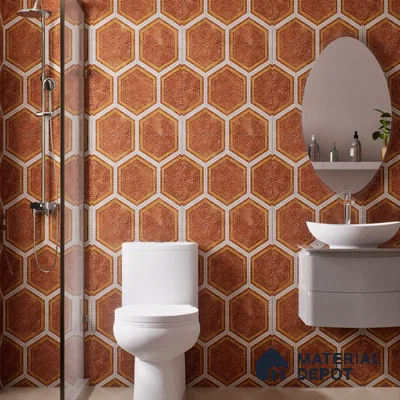 Hexagonal Wall & Floor Tile TL 06600 Piazza Scala Rosso 2 ft x 2 ft Vitrified Matte Finish - 9 mm | Suitable for Living Room, Balcony, Courtyard (Sample)