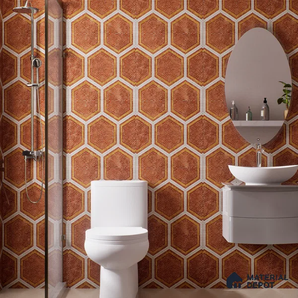Hexagonal Wall & Floor Tile TL 06600 Piazza Scala Rosso 2 ft x 2 ft Vitrified Matte Finish - 9 mm | Suitable for Living Room, Balcony, Courtyard (Sample)