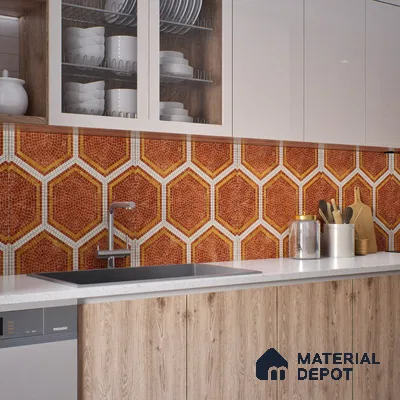 Hexagonal Wall & Floor Tile TL 06600 Piazza Scala Rosso 2 ft x 2 ft Vitrified Matte Finish - 9 mm | Suitable for Living Room, Balcony, Courtyard (Sample)