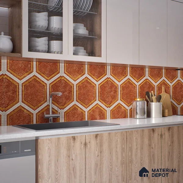 Hexagonal Wall & Floor Tile TL 06600 Piazza Scala Rosso 2 ft x 2 ft Vitrified Matte Finish - 9 mm | Suitable for Living Room, Balcony, Courtyard (Sample)