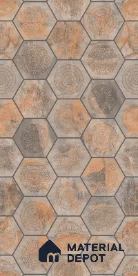 Hexagonal Look Wall Tile TL 06626 Juniper Brown 4 ft x 2 ft Vitrified Matte Finish - 9 mm | (Random 1) | Suitable for Living Room, Bedroom, Bathroom, Kitchen, Office, Elevation & Dining