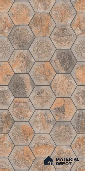 Hexagonal Look Wall Tile TL 06626 Juniper Brown 4 ft x 2 ft Vitrified Matte Finish - 9 mm | (Random 1) | Suitable for Living Room, Bedroom, Bathroom, Kitchen, Office, Elevation & Dining