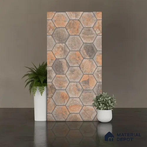 Hexagonal Look Wall Tile TL 06626 Juniper Brown 4 ft x 2 ft Vitrified Matte Finish - 9 mm | (Random 1) | Suitable for Living Room, Bedroom, Bathroom, Kitchen, Office, Elevation & Dining