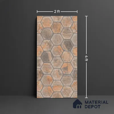 Hexagonal Look Wall Tile TL 06626 Juniper Brown 4 ft x 2 ft Vitrified Matte Finish - 9 mm | (Random 1) | Suitable for Living Room, Bedroom, Bathroom, Kitchen, Office, Elevation & Dining