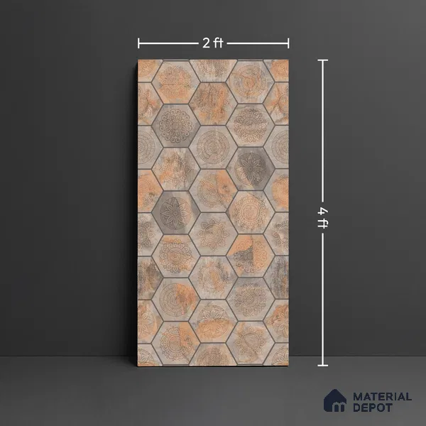 Hexagonal Look Wall Tile TL 06626 Juniper Brown 4 ft x 2 ft Vitrified Matte Finish - 9 mm | (Random 1) | Suitable for Living Room, Bedroom, Bathroom, Kitchen, Office, Elevation & Dining