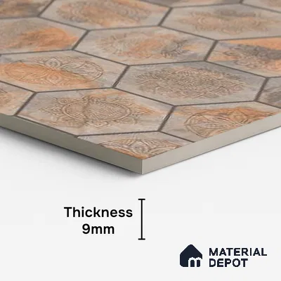 Hexagonal Look Wall Tile TL 06626 Juniper Brown 4 ft x 2 ft Vitrified Matte Finish - 9 mm | (Random 1) | Suitable for Living Room, Bedroom, Bathroom, Kitchen, Office, Elevation & Dining