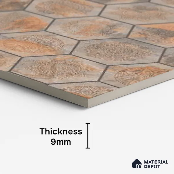 Hexagonal Look Wall Tile TL 06626 Juniper Brown 4 ft x 2 ft Vitrified Matte Finish - 9 mm | (Random 1) | Suitable for Living Room, Bedroom, Bathroom, Kitchen, Office, Elevation & Dining
