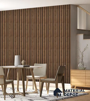 Warm Brown Wooden Louver PN 02718 N 9.5 ft x 4.7 inch Charcoal Panel - 12 mm | Suitable for Feature Wall, TV Unit & Living Room | Width is Subjected to 5% Variation
