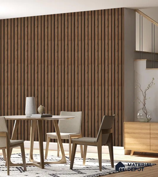 Warm Brown Wooden Louver PN 02718 N 9.5 ft x 4.7 inch Charcoal Panel - 12 mm | Suitable for Feature Wall, TV Unit & Living Room | Width is Subjected to 5% Variation