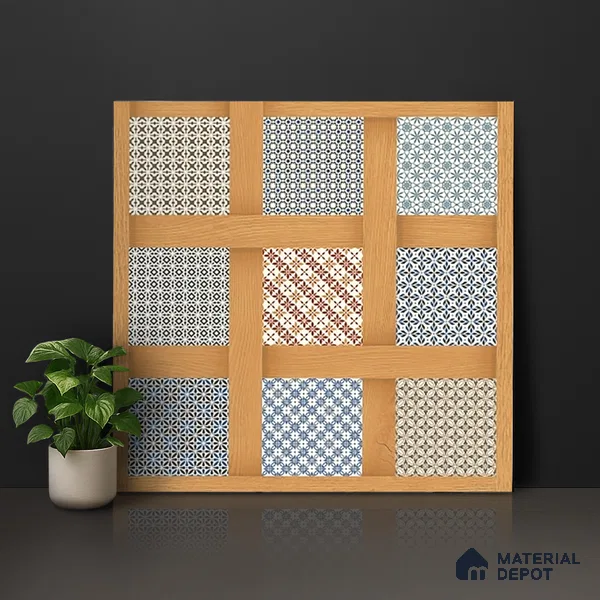 Patterned Wall & Floor Tile TL 06609 Marve Wood Decor 2 ft x 2 ft Vitrified Matte Finish - 9 mm | Suitable for Living Room, Balcony, Courtyard | Please Expect a Slight Variation of Pattern (Sample)