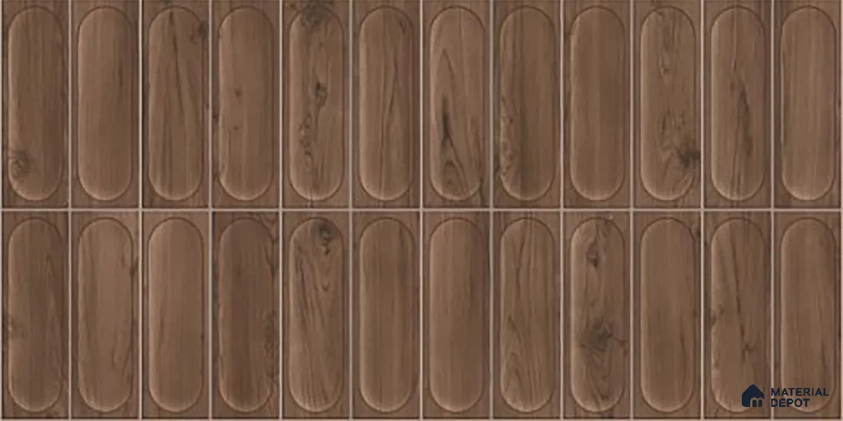 Faux Subway Wall Tile TL 06542 D Supreme Wood Walnut 2 ft x 1 ft Ceramic Matte Finish - 8 mm | Suitable For Kitchen Backsplash, Bathroom & Basin Accent