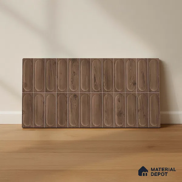Faux Subway Wall Tile TL 06542 D Supreme Wood Walnut 2 ft x 1 ft Ceramic Matte Finish - 8 mm | Suitable For Kitchen Backsplash, Bathroom & Basin Accent